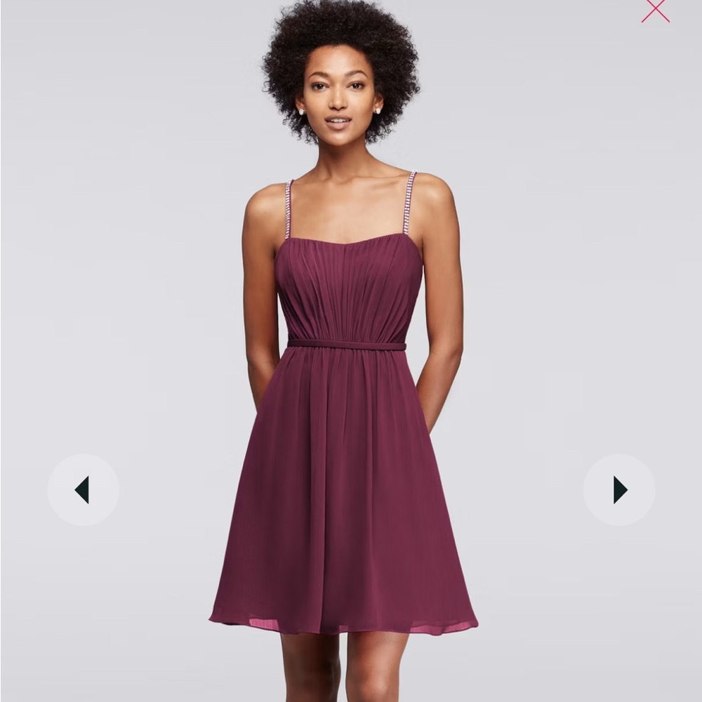 David’s Bridal Wine Short Bridesmaid Dress Chiffon with Pleating Size 2